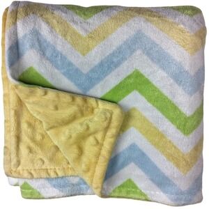 Nuby Chevron Baby Blanket Yellow White Green Blue ZIg Zag Minky Dot Lovey Unisex